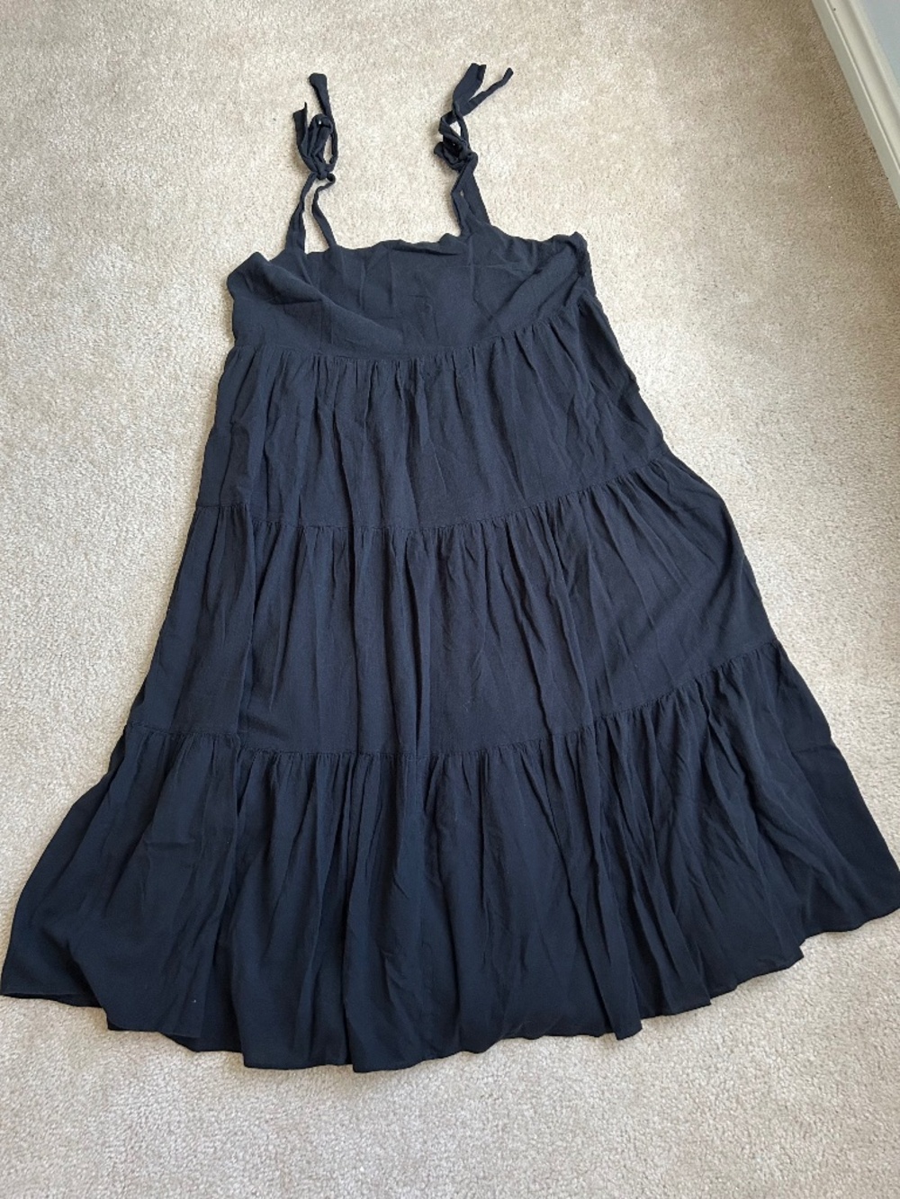 Madewell XXL Plus Tie Strap Tiered Midi Dress Black 100% Cotton Body/Lining